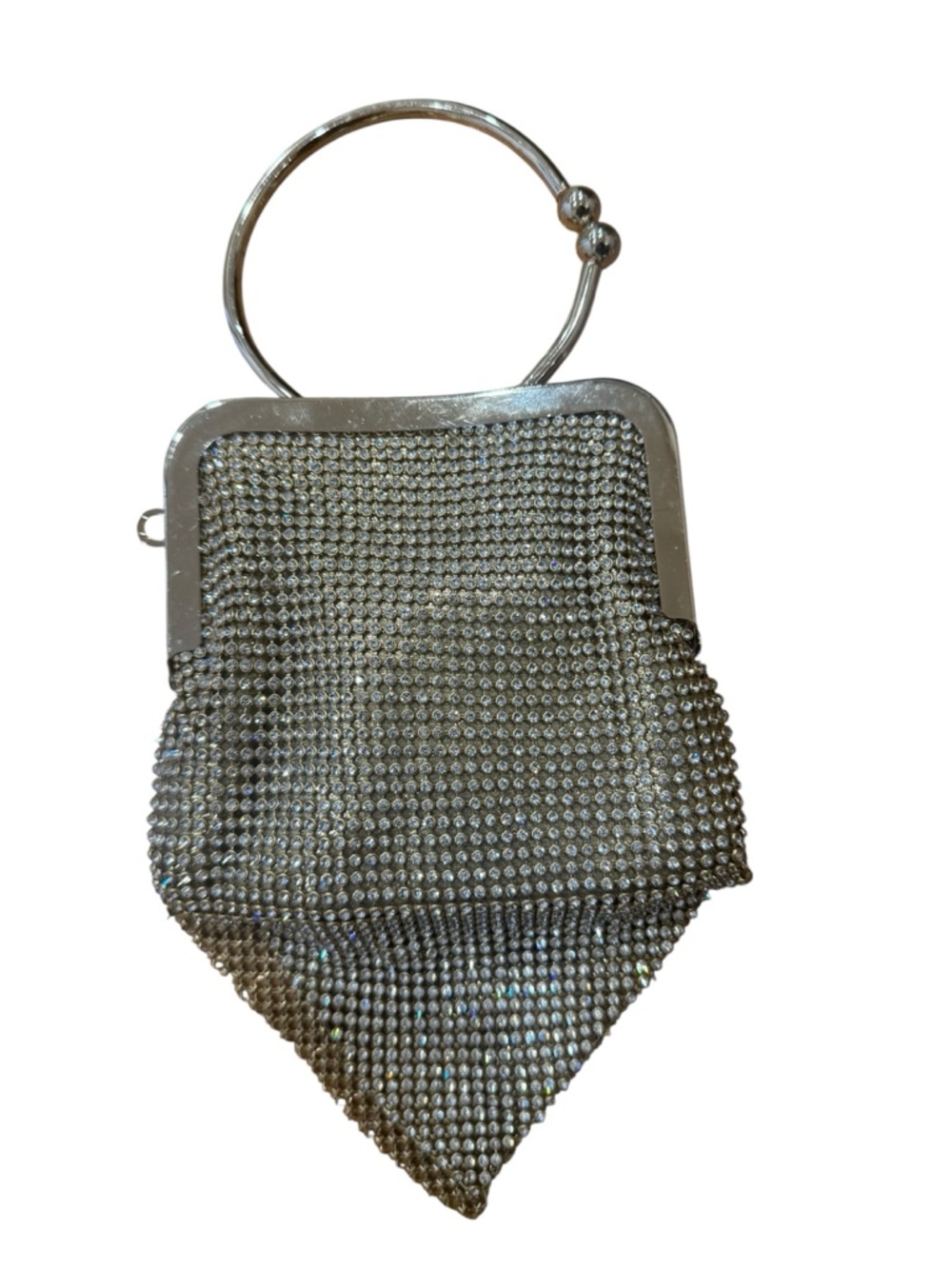 Silver Crystal Mesh Evening Wristlet Bag